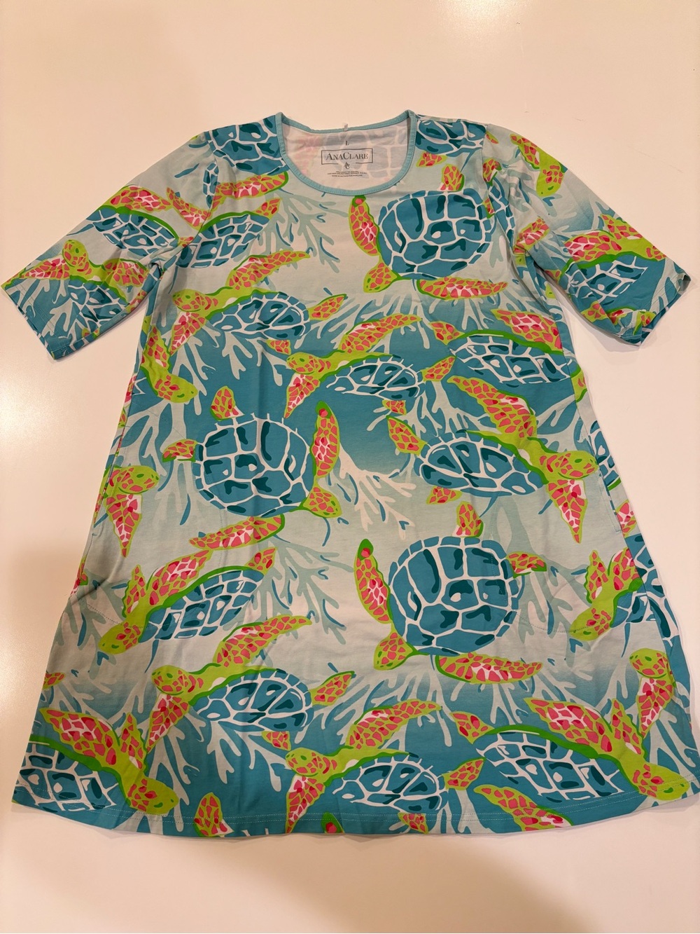 Women’s Sea Turtle Cotton Print Shift Dress Swim‎ coverup Beach Resort Summer